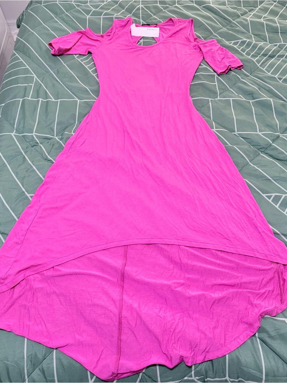 Cold-Shoulder Hi-Low Dress in Bright Pink